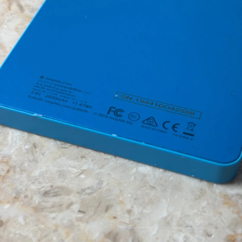 Mophie Powerstation Mini‎ Blue Portable Charger 3020mAh Power Bank USB